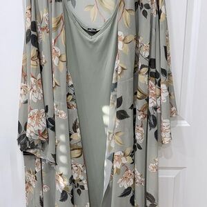City Chic Floral Long Sleeve Dress - Green and Cream